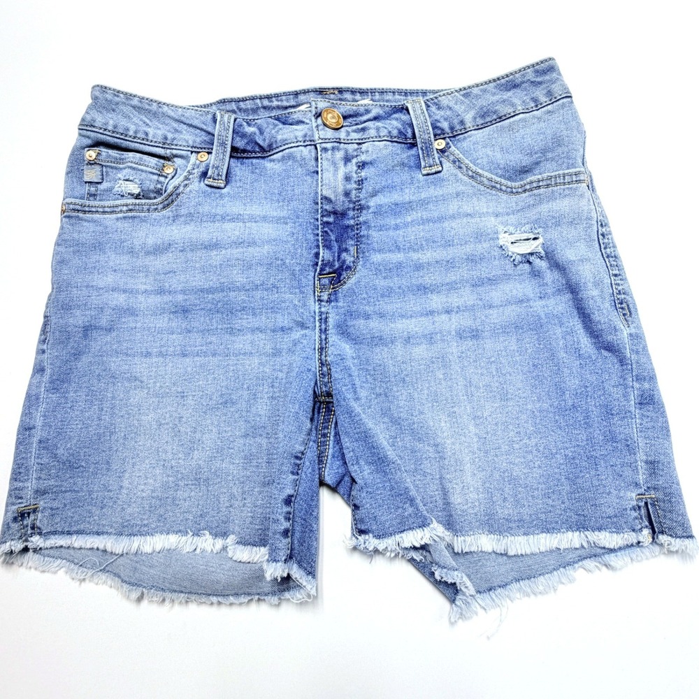 Seven7 Weekend Denim Shorts Womens 6 Light Wash Distressed Raw Hem Cutoff